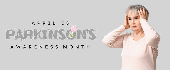 Banner for Parkinson's Awareness Month with senior woman