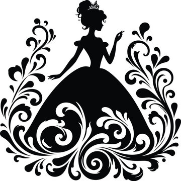 recommend clip art: princess silhouette flowers ornament decoration, floral vector design. 