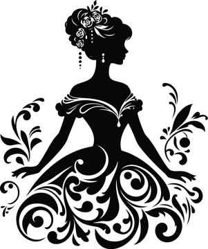 recommend clip art: women in beautiful dress, silhouette flowers ornament decoration, floral vector design. 