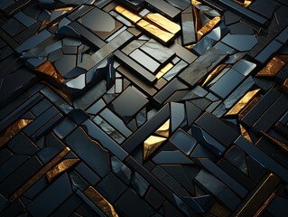 Dark black mosaic background with golden lines Art Deco luxury style texture