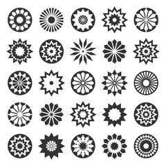 Decorative Circle Icons. Set of Round Radial Design Elements.