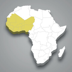 Western Africa location within Africa 3d map