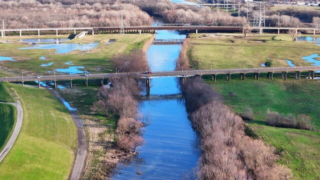Aerial of Trinity River in Texas Outside of Dallas After Recent Rainfall