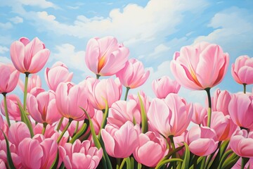 Obraz premium Pink tulips. Tulip flower bouquet. Generate Ai