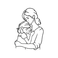 Line drawing of a young mother with her daughter