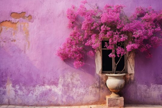 Unusual Pink wall purple. Old door paint. Generate Ai