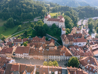 Skofja Loka Castle and Museum, Medieval Town, Aerial View, Slovenia - 736518577