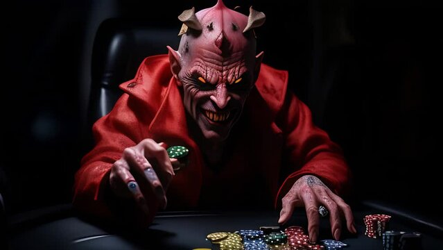 The devil tempting with dice, an allegory for the dangers of succumbing to gambling cravings, concept Preventing gambling addiction, Therapy for gambling
