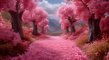 Landscape with pink trees