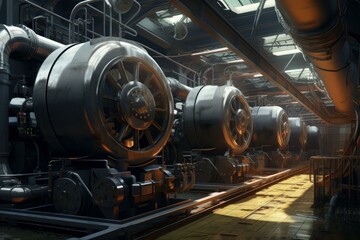 Towering Pipeline wind turbines. Sky pipe metal. Generate Ai