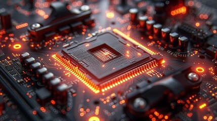 a close up of a motherboard with a cpu on it