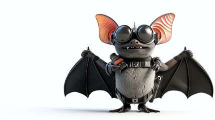 A charming 3D bat, in its distinctive night watchman attire, diligently guards the darkness. With its adorably large eyes and delicate wings, this cute creature adds a touch of whimsy to any