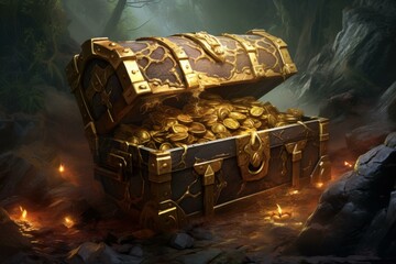 Antiquated Skull pirate chest. Adventure cave box. Generate Ai