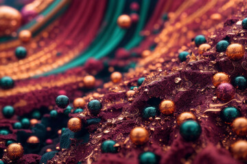 A closeup shot of a luxury women cloth decorated with colorful pearls - obrazy, fototapety, plakaty