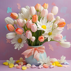 Celebrate with pastel flowers and a love card.