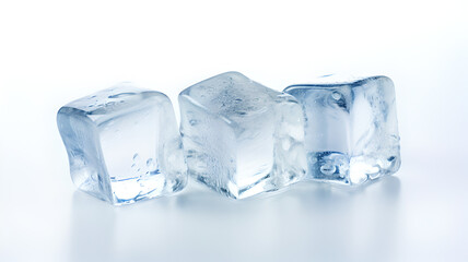 close up of three ice cubes on white background