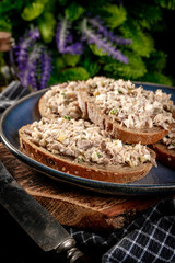 Sandwich with tuna paste and eggs.