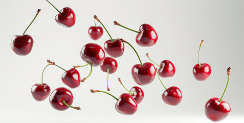 cherries in the air isolated on white background
