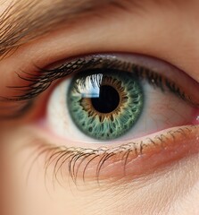 Fototapeta premium A close up of a woman's eye with green eyes. Generative AI.