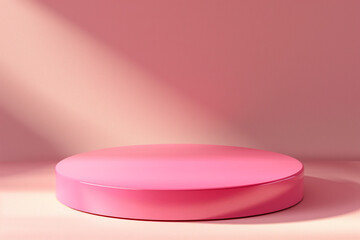 Pink podium for product presentation. Light pink background. Minimalist. 3D rendering. Pedestal.