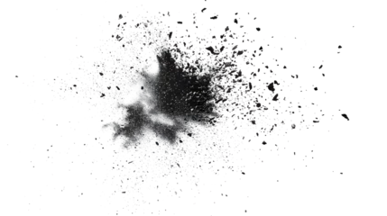 Deurstickers Black chalk pieces and dust flying, effect explode isolated on white © john