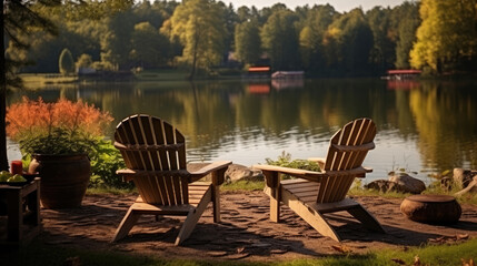 Fototapeta premium Garden furniture for relaxation and outdoor recreation