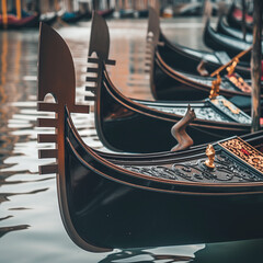 Elegant Venetian Gondolas Floating on Serene Water - obrazy, fototapety, plakaty