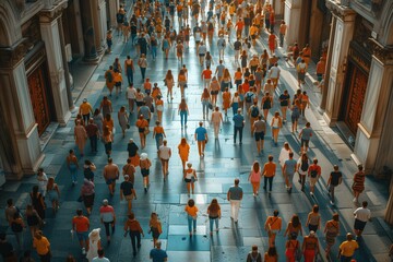 crowd of people walking in the city - obrazy, fototapety, plakaty
