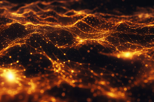 Une représentation abstraite d’un réseau de neurones numériques, avec des nœuds et des voies interconnectés ressemblant à une structure cérébrale complexe