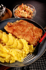 Fried cod fillet served.