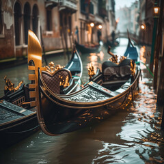 Venice Gondolas on a Serene Canal at Dusk - obrazy, fototapety, plakaty