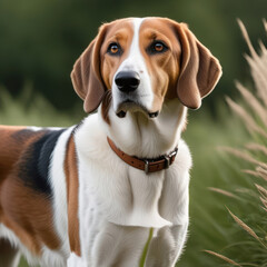 Portrait of the dog breed American Foxhound in a public park. Generative AI