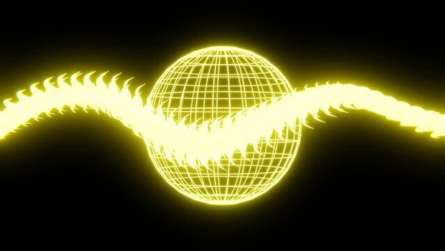 Abstract 3d modern snake dragon scale spiral neon shiny shapes sphere disco ball. Seamless loop 4K 30 fps animation