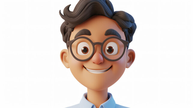 A delightful 3D illustration of a warm-hearted teacher with an infectious smile, captured in a close-up portrait. This playful and colorful cartoon depicts the epitome of an enthusiastic edu