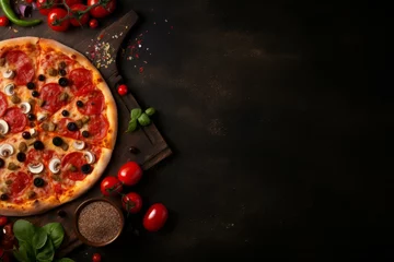 Foto op Canvas Realistic Pizza mockup background. Menu salami. Generate Ai © juliars