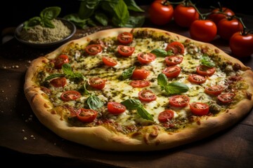 Pizza pesto. Sauce herb food. Generate AI