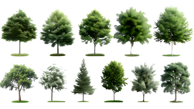 Collection Beautiful 3D Trees Isolated on PNGs transparent background , Use for visualization in architectural design or garden decorate