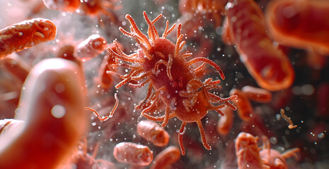 photo realistic image of bacteria being cleared out of system,