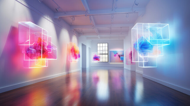 Virtual museum. AI and Augmented Reality . Art installations in the gallery
