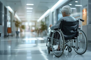 Fototapeta na wymiar Disabled senior woman sitting in wheelchair in hospital