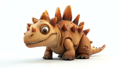 A charming 3D stegosaurus model featuring adorable details, rendered on a crisp white background....