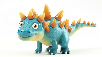 A 3D rendered adorable stegosaurus character isolated on a clean white background. Perfect for...