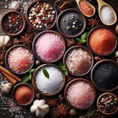 salt, Different types of salt (pink, sea, black, and with spices), cooking salt, Salz, verschiedene...