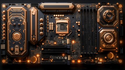 Fototapeta premium motherboard with a lot of electronics on it close up shot