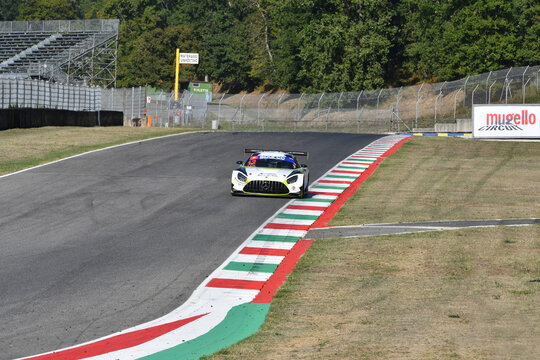 Scarperia, 29 September 2023: Mercedes Sls Amg of team Akm Motorsport drive by Marco Antonelli in action during practice of Italian Championship at Mugello Circuit. Italy.