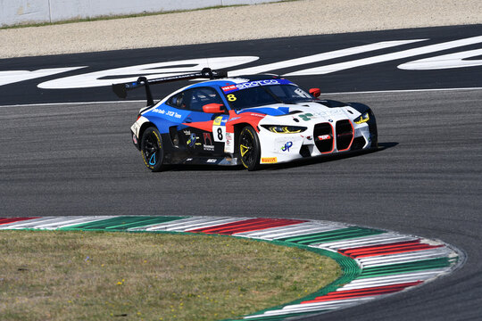 Scarperia, 29 September 2023: Bmw M4 Gt3 of team Italia Ceccato Racing drive by Tamburini Carlo in action during practice of Italian Championship at Mugello Circuit. Italy.