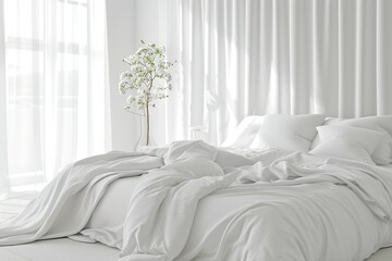 Fototapeta na wymiar Cozy interior of bedroom in white colors