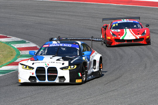 Scarperia, 29 September 2023: Bmw M4 Gt3 of team Italia Ceccato Racing drive by Bruno Spengler in action during practice of Italian Championship at Mugello Circuit. Italy.