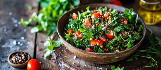 Foto op Plexiglas Nutritious salad with mung beans and fresh greens. © 2rogan