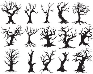 Set Trees. Hand drawn vector illustration	